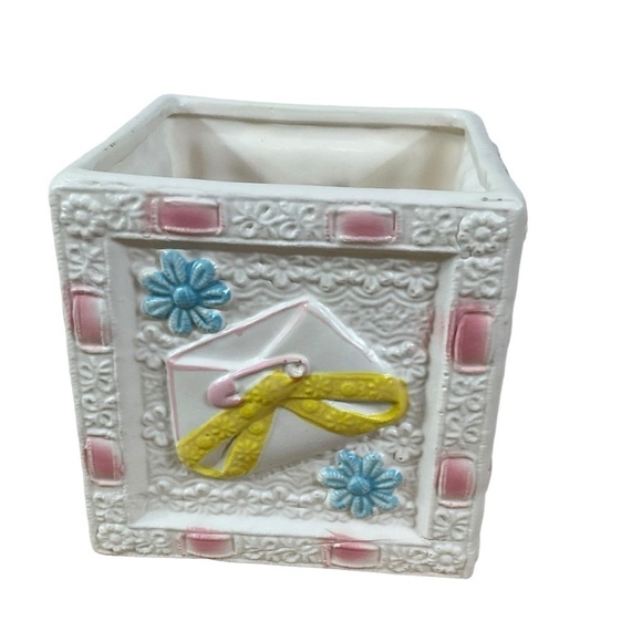 Vintage Nursery Baby Planter with Pink, Blue & Yellow Accents Baby Shower Decor - Picture 5 of 10
